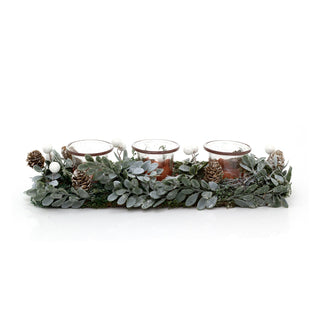 34cm Christmas Reindeer Sage Triple Tea Light Holder | Three Christmas Garland Tealight Candle Holder | Traditional Christmas Candle Centerpiece