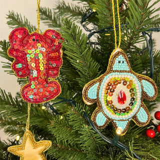 Christmas Tree Beaded Turtle Bauble | Christmas Tree Hanging Ornament - 10cm