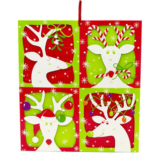 3D Reindeer Christmas Advent Calendar - Glittered Die-Cut with Ribbon, 35.5x39cm