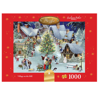 Deluxe Christmas Jigsaw Puzzle 1000 Pieces | Village On The Hill Christmas Puzzle | Jigsaw Puzzles For Adults