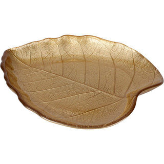 Gold Glass Leaf Trinket Dish | Botanical Vanity Plate Trinket Tray - 18x16cm