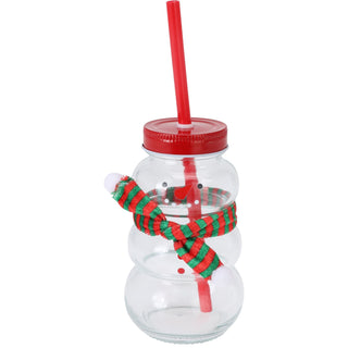 Snowman-Shaped Glass Drinking Jar with Lid and Straw | Christmas Mason Jar