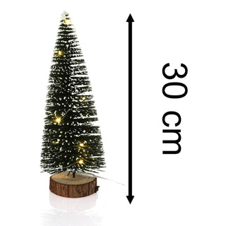 LED Bottle Brush Christmas Tree | Snowy Green Pine Christmas Village Tree 30cm