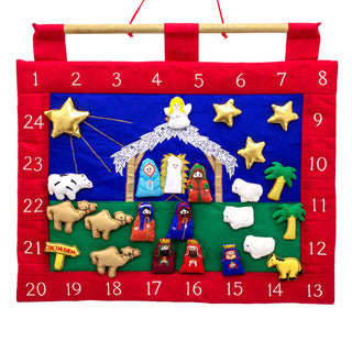 Fabric Nativity Advent Calendar | Reusable 24-Pocket Bethlehem Scene - 49x42cm