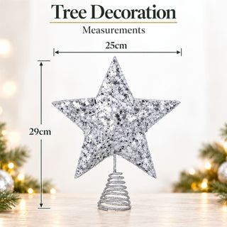 Silver Star Confetti Christmas Tree Topper, Gisela Graham Glitter Star 29cm