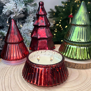 Glass Christmas Tree 2-wick Scented Candle | Christmas Candle Holder - 17cm