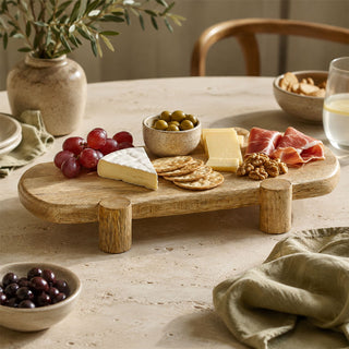 Mango Wood Serving Platter, Natural Raised Cheese Board with Feet 35 x 18 cm