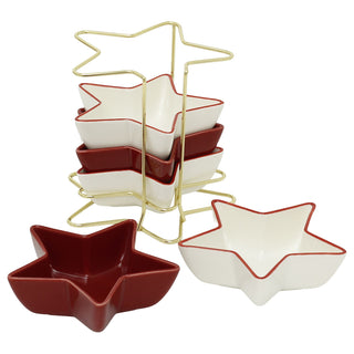 Star-Shaped Set of Snack Bowls, Ceramic Christmas Serving Bowls with Rack