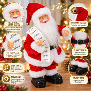 Musical Dancing Santa Claus Christmas Figurine, 28cm Red Santa Ornament