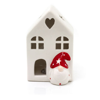 White Ceramic LED Christmas House with Gonk | Light Up Festive Decoration - 11cm