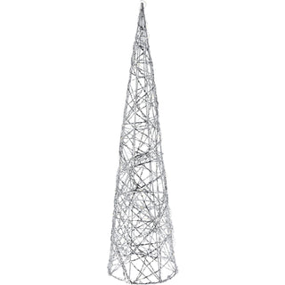 Silver Cone LED Christmas Tree | Warm White Pre-lit Light-Up Tree Cone - 60cm