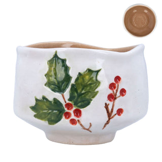 Holly & Berries Christmas Serving Bowl, Gisela Graham Ceramic 12.5cm