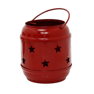 Set of 3 Red Metal Tealight Candle Hanging Lanterns, Moroccan Style Cut-Out