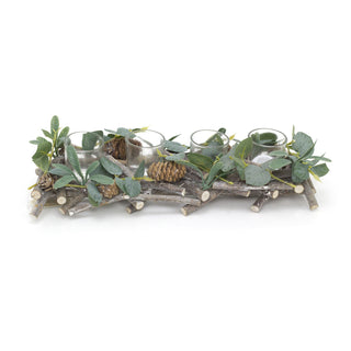 39cm Alpine Sage Four Christmas Tealight Candle Holder | Three Christmas Garland Tea Light Holder | Christmas Candle Centerpiece