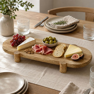 Mango Wood Serving Platter, Natural Raised Cheese Board with Feet 50 x 25 cm