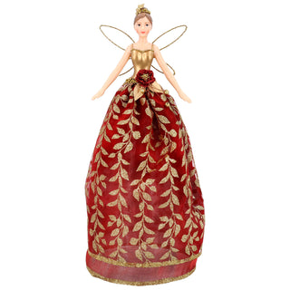 Red Fairy Christmas Tree Topper | Gold Leaf Fairy Angel Tree Ornament - 28cm