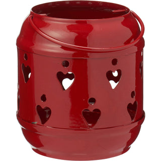 Set of 3 Red Metal Tealight Candle Hanging Lanterns, Moroccan Style Cut-Out
