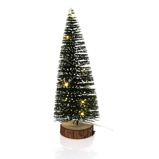 LED Bottle Brush Christmas Tree | Snowy Green Pine Christmas Village Tree 30cm