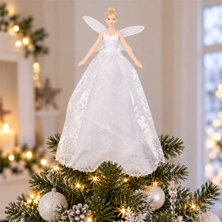 Christmas Tree Fairy Topper, Gisela Graham White Glitter Resin 28cm