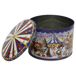 Christmas Storage Tin, Round Metal Carousel Biscuit Tin, 20 cm, Assorted