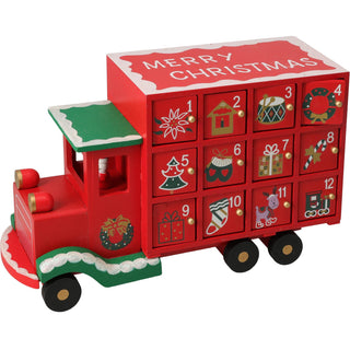 Wooden Christmas Truck Advent Calendar | Festive Red Truck with 24 Drawers 29cm