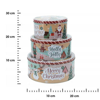 Set of 3 Christmas Storage Tins | 3-piece Triple Festive Round Nesting Tins