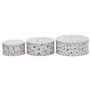 Set of 3 Round Christmas Nesting Tins for Biscuits and Festive Treats