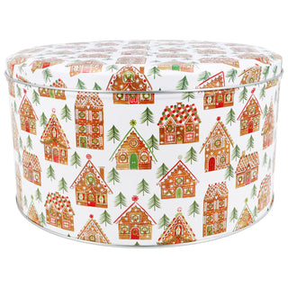 Gingerbread House Christmas Cake Tin | Festive Round Kitchen Storage Tin 23x12cm