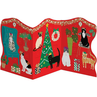 Cosy Cats Trifold Christmas Advent Calendar, Freestanding 24 Door Design