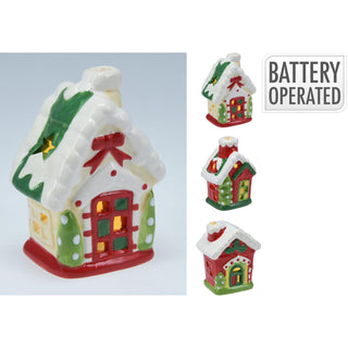 Ceramic LED Christmas House | Light Up House Christmas Village Ornament - 11cm