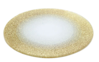 Round Glitter Glass Mirror Candle Plate Stand - Gold Sparkle Candles Coaster 15cm