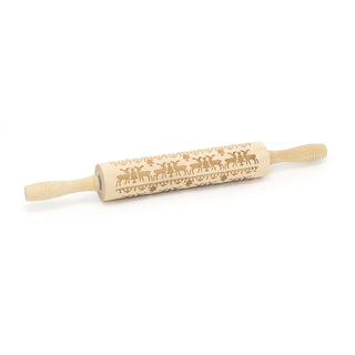 Christmas Rolling Pin Embossed Rolling Pin | Xmas Engraved Wooden Non-stick Baking Rolling Pin | Festive Patterned Rolling Pin - Design Varies One Supplied