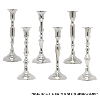 Silver Metal Dinner Table Pillar Candlestick Candle Holder Decoration - Design Varies