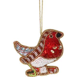 Christmas Tree Beaded Robin Bauble | Christmas Tree Hanging Ornament - 10cm