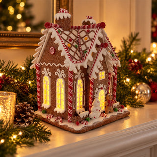 Light Up Gingerbread House, Gisela Graham Candy Cane Christmas Decoration 24cm