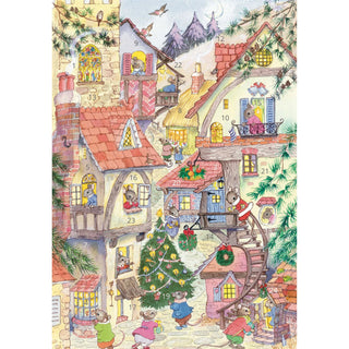 Christmas Town Advent Calendar Greetings Card, A5 Traditional Card with Envelope