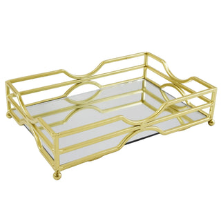 Gold Metal Mirrored Vanity Tray For Perfume And Candles | Glass Mirror Tray 24cm