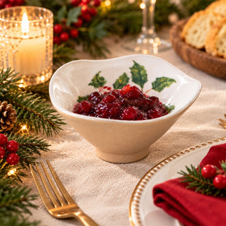 Holly & Berries Christmas Mini Bowl, Gisela Graham Ceramic Snack Bowl 10.5cm