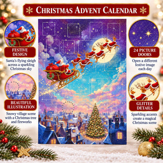Over the Rooftops Christmas Advent Calendar, Santa's Flying Sleigh Scene
