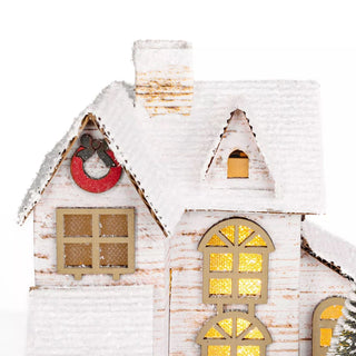 LED Wooden Christmas House | Light Up Christmas Village Ornament - 16x15cm