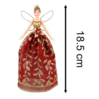 Red Fairy Christmas Tree Topper | Gold Leaf Fairy Angel Tree Ornament - 18cm