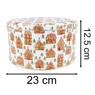 Gingerbread House Christmas Cake Tin | Festive Round Kitchen Storage Tin 23x12cm