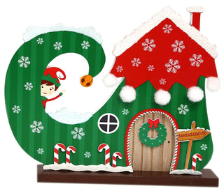 Christmas Elf Boot House Wooden Freestanding Xmas Decoration ~ Candy Canes