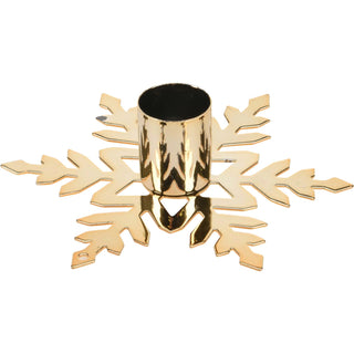 Gold Metal Christmas Candlestick | Festive Snowflake Candle Holder - 11cm