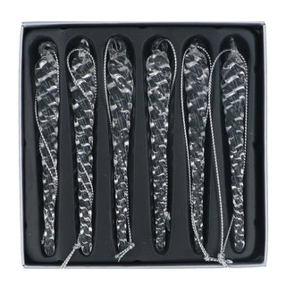 Set of 6 Glass Icicle Christmas Tree Decorations, Gisela Graham Clear Twists