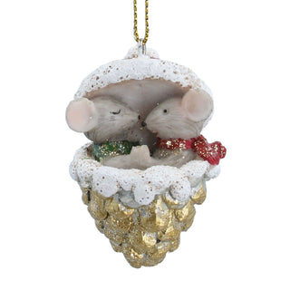 Mice In Gold Cone Resin Hanging Christmas Tree Decoration Gisela Graham 6cm