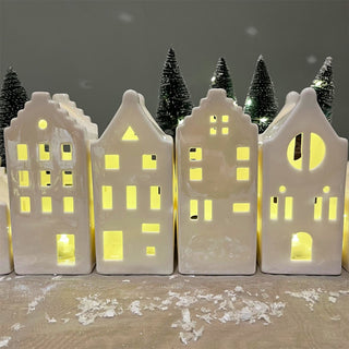 15cm White Ceramic LED Christmas House | Light-Up Ornament | Design Varies