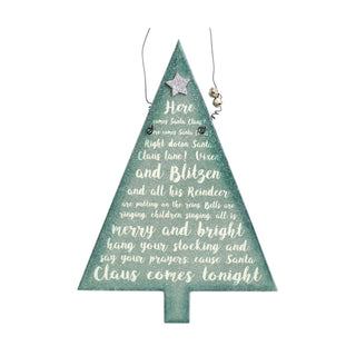 Hanging Frosty Glitter Christmas Tree Song Plaque Decoration ~ Here Comes Santa Claus