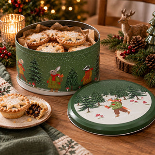 Woodland Scene Christmas Cake Tin, 23cm Gisela Graham Festive Storage Tin