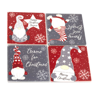 Set of 4 Fun Christmas Gonk Coasters | Square Ceramic Drinks Coasters - 10cm